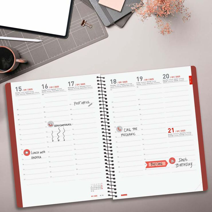 Agenda Finocam 16 mesos Ikon E10 setm/vista vertical mult 2025-26 burdeus