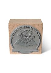 Segell Exlibris fusta Llibre i Flors 6x6cm