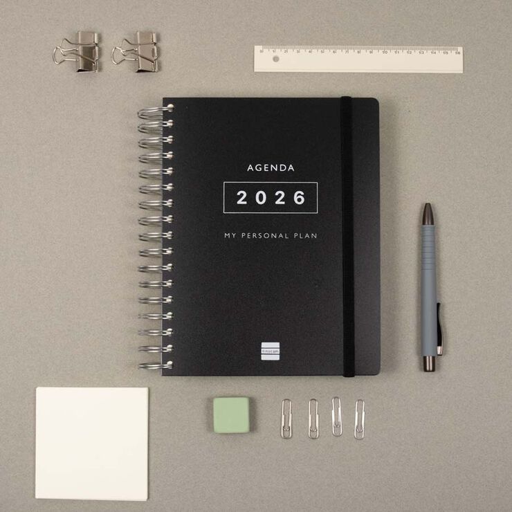 Agenda Finocam Tempus 1/4 día/pág cas 2026 negro
