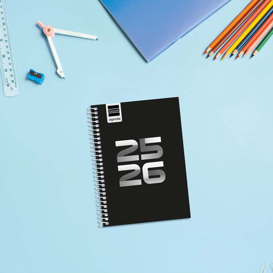 Agenda Finocam escolar Cool 1/8 setm/vista cas 2025-26 negre