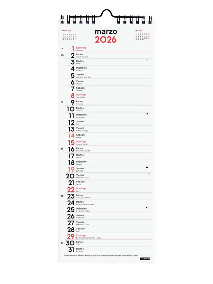 Calendario pared Finocam Escribir Largo M 2026 castellano