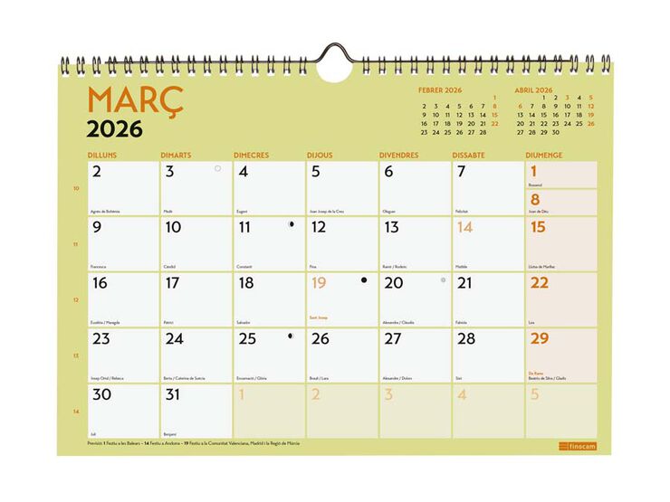 Calendario pared Finocam Escribir Grafik A4 2026 catalán