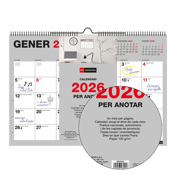 Calendari Miquelrius paret Escriure A4 2026 català Basic