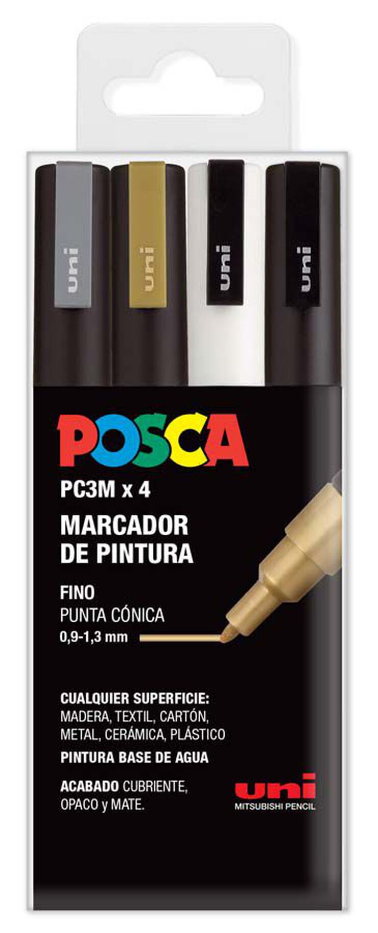 Retoladors Posca PC-3M 0,9-1,3mm metall 4 colors
