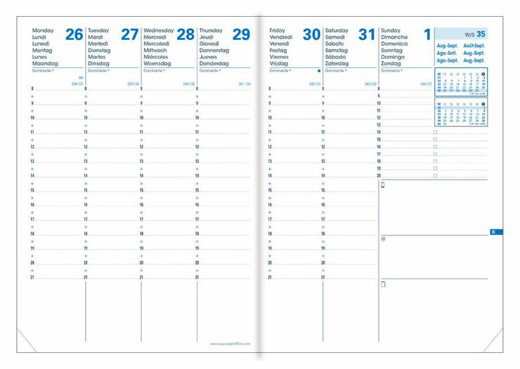 Agenda 16 mesos Quo Vadis Everest A5 setm/vista mult 2025-26 blau