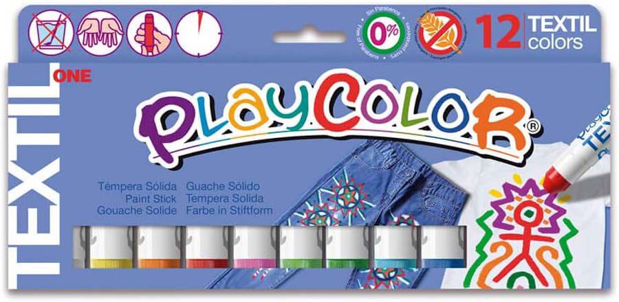 T&eacute;mpera en barra Playcolor One Textil 12 colores