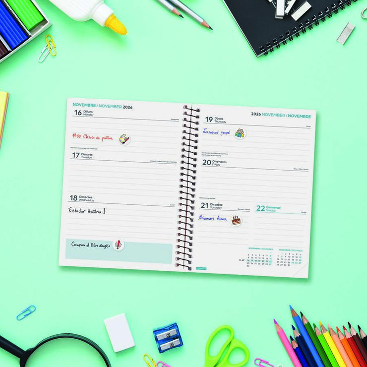 Agenda Escolar Finocam Cool 1/8 Sem/Vista Catal&aacute;n 2026-27 Negro