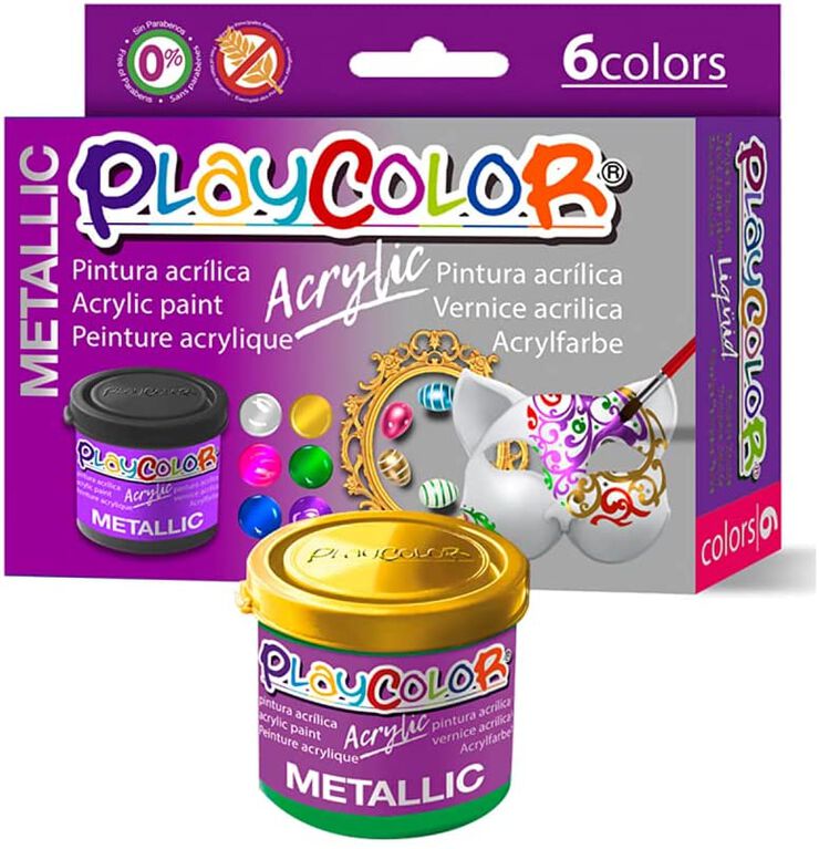 Playcolor témperas sólidas metallic one barra 10 gr estuche de 6 c/surtidos  metálicos 