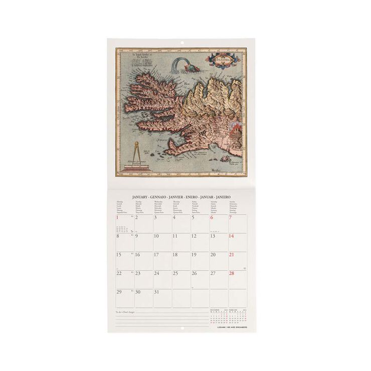 Calendario pared Legami 18X18 2024 Vintage Maps