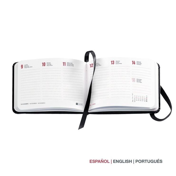 Agenda Miquelrius Pocket Semana Vista Multiling&uuml;e Luxor 2027 Negro