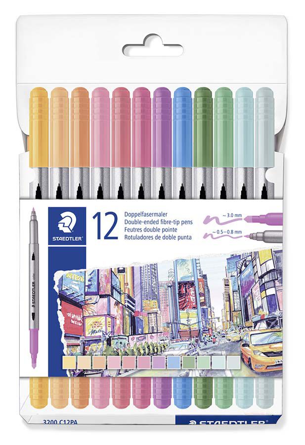 Retoladors doble punta Staedtler pastel 12 colors