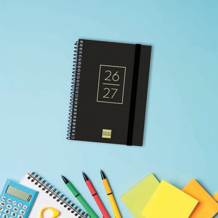 Agenda Escolar Finocam Secundaria 1/8 Sem/Vista Castellano 2026-27 Negro