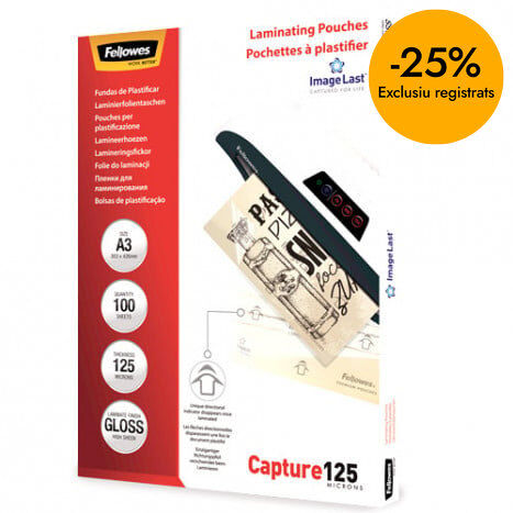 Funda de plastificar Fellowes A3 125 micras 100u