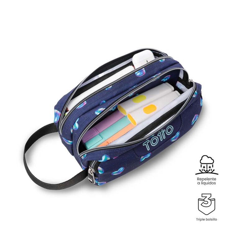 Estuche Totto 3 Cremalleras Glitter Corazones