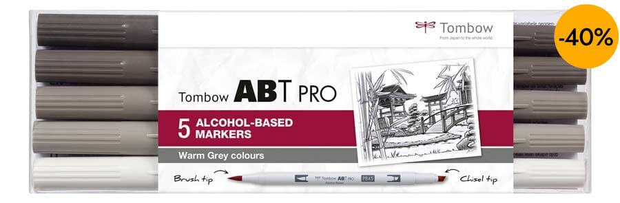 Retolador Tombow Abt Pro Dula Brush grisos c&agrave;lids 5 colors