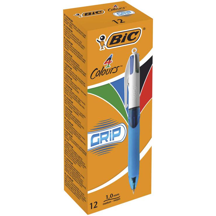 Bolígrafo Bic Grip 4 colores - 12 unidades