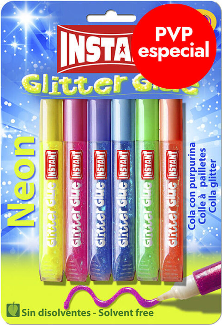 Cola Instant Glitter Neon de 6 colors