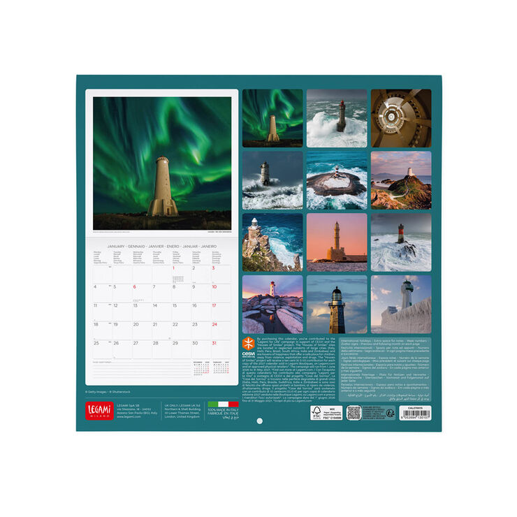 Calendario Legami 30x29 Pared Lighthouses Multiling&uuml;e 2027