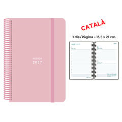 Agenda Espiral Finocam 13,5x21 cm Castellano D&iacute;a P&aacute;gina 2027 Rosa Pastel