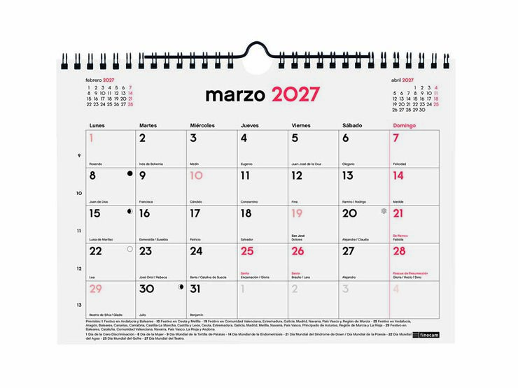 Calendario Pared Finocam 16M 21x15cm Castellano 2026-27