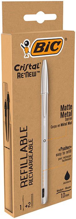 Bol&iacute;grafo Bic Cristal Renew Metal + 2 recambios negro