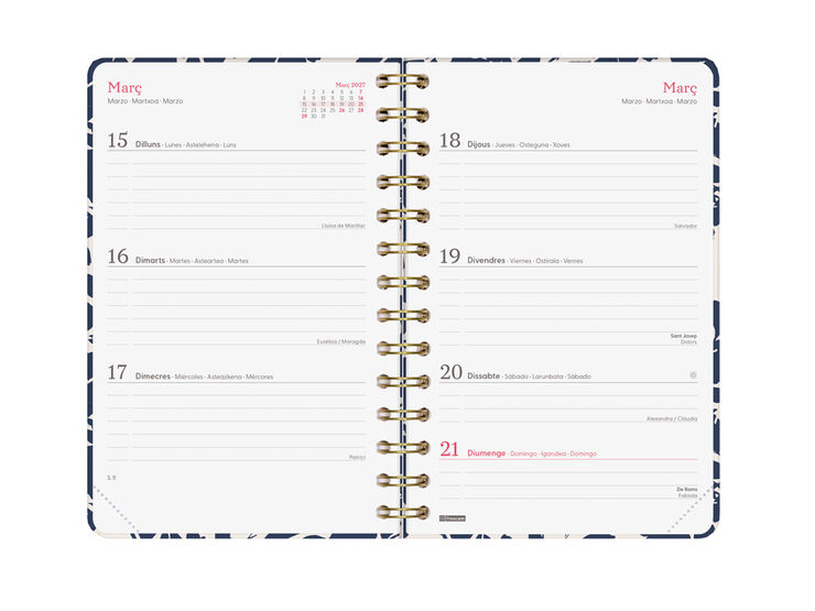 Agenda Finocam You Semana Vista Horizontal 2027 Catal&aacute;n Algod&oacute;n