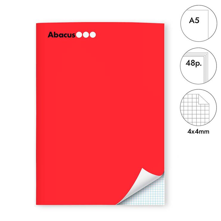 Libreta grapada Abacus A5 48 hojas 4x4mm rojo