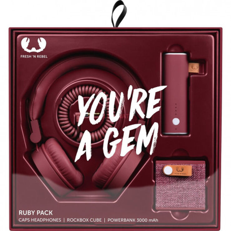 Pack Fresh n Rebel Auriculares + altavoz + batería Rojo