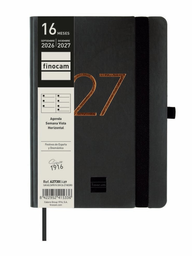 Agenda Finocam 16M Capri F4 Sem/Vista Castellano 2026-27 Negro