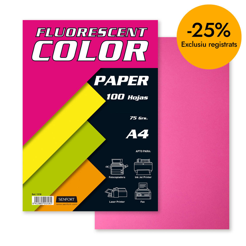 Paper Fluorescent Senfort A4 f&uacute;csia 100 fulls