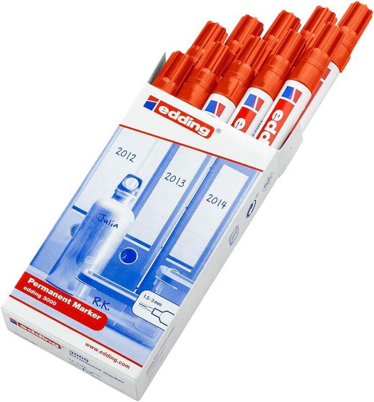 Rotuladores permanentes Edding 3000 naranja 10u