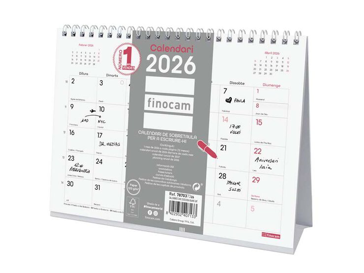 Calendari sobretaula Finocam Chic Escriure 2026 català blanc