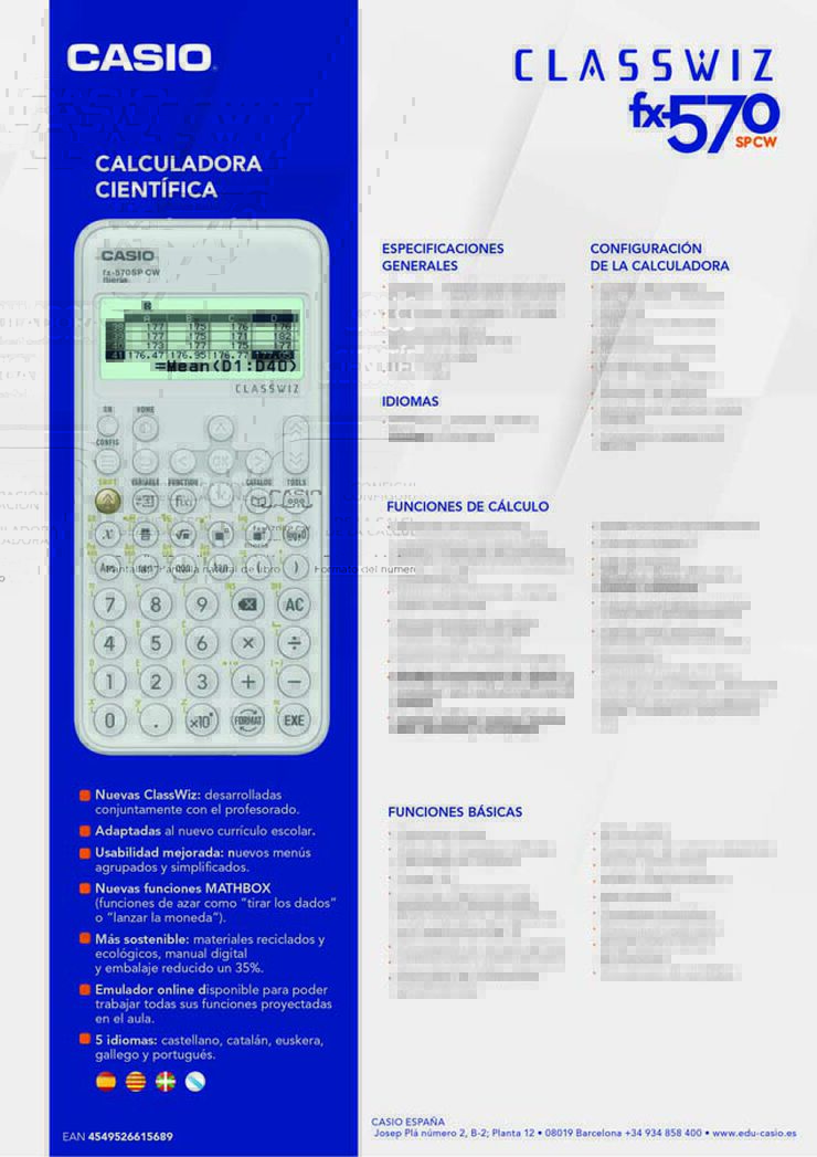 Calculadora científica Casio FX-570SP CW