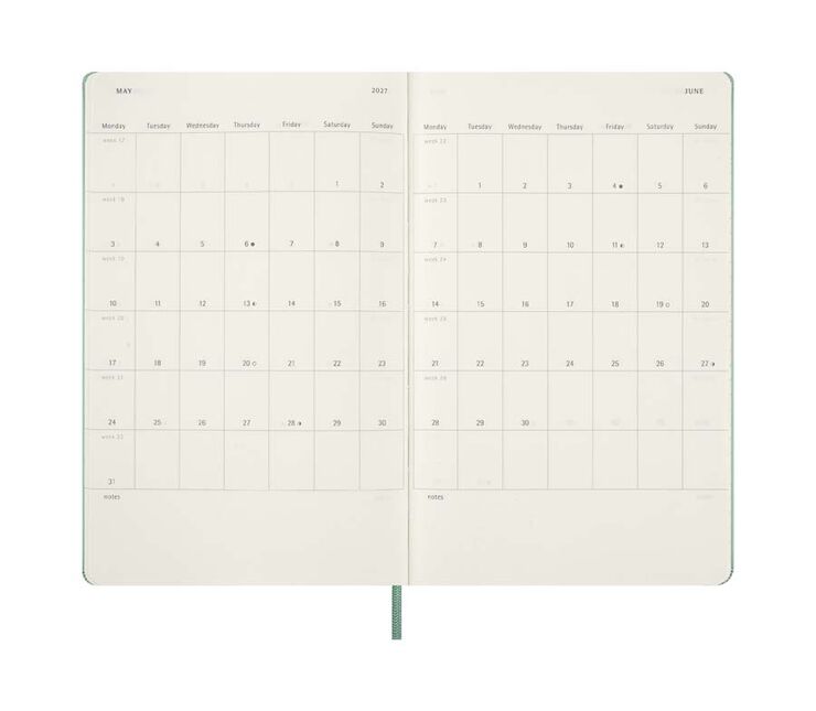Agenda Moleskine 18 mesos set/vista L tapa dura verd