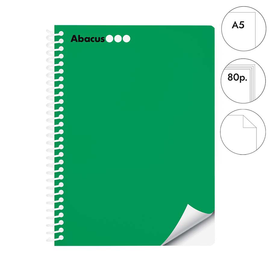 Libreta espiral Abacus A5 80 hojas liso verde
