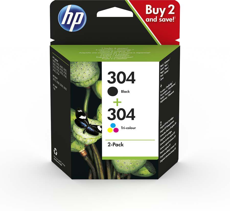 Cartutx original HP 304 pack 2u negre 1 col - 3JB05AE