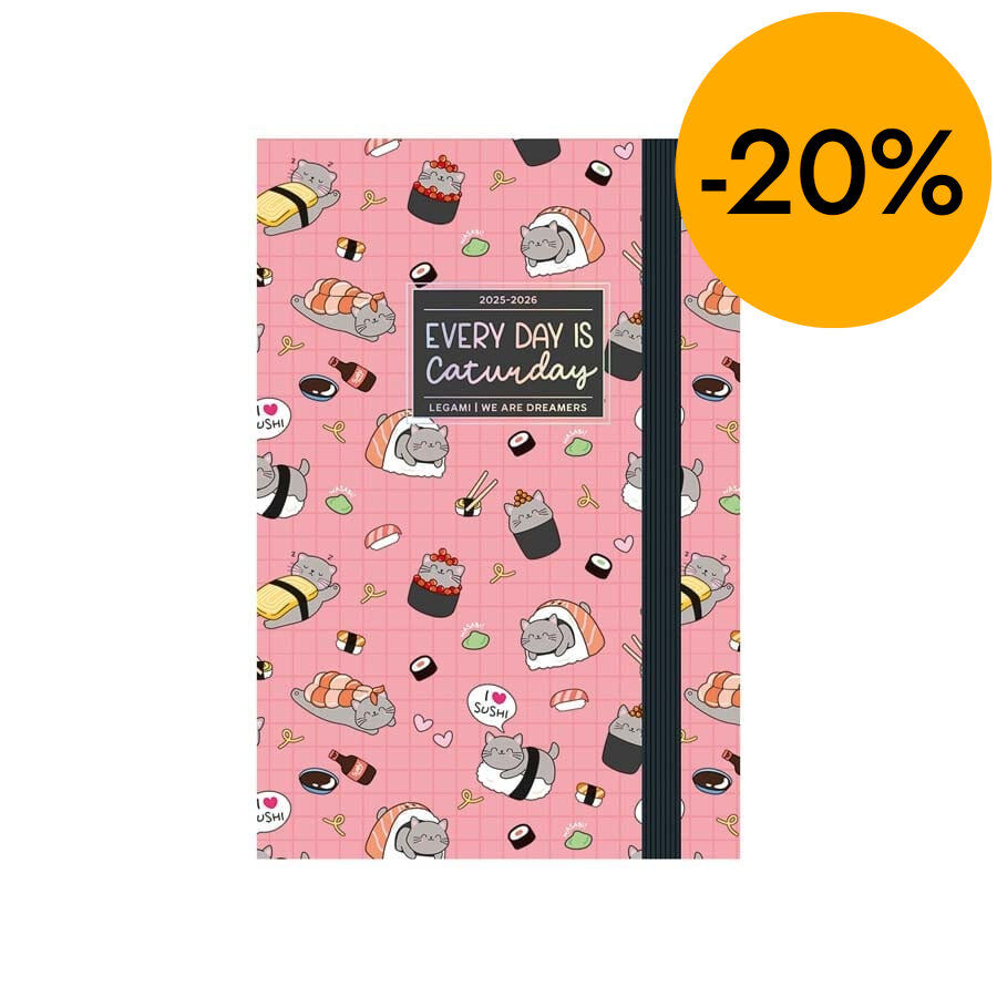 Agenda Legami 16 meses Medium d&iacute;a/p&aacute;g multiling&uuml;e 2025-26 Sushi Cat