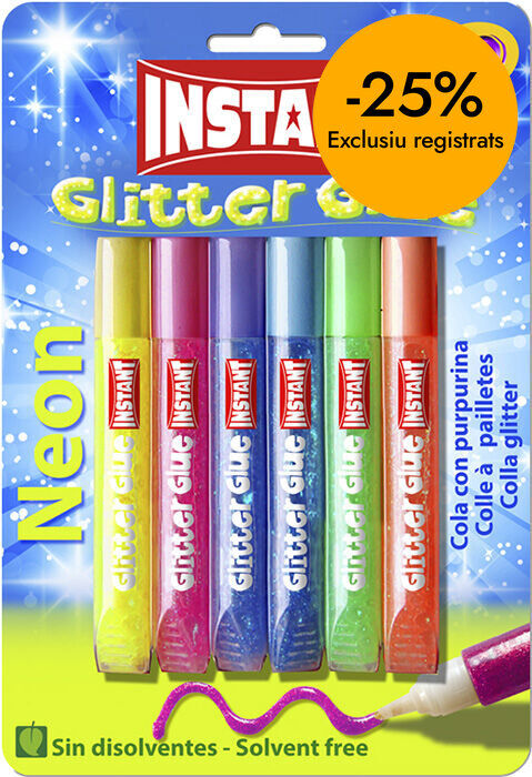 Cola Instant Glitter Neon de 6 colors