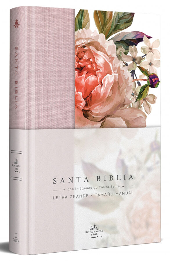 Biblia Reina Valera 1960 letra grande. Tapa Dura, Tela rosada con flores, tama&ntilde;o manual