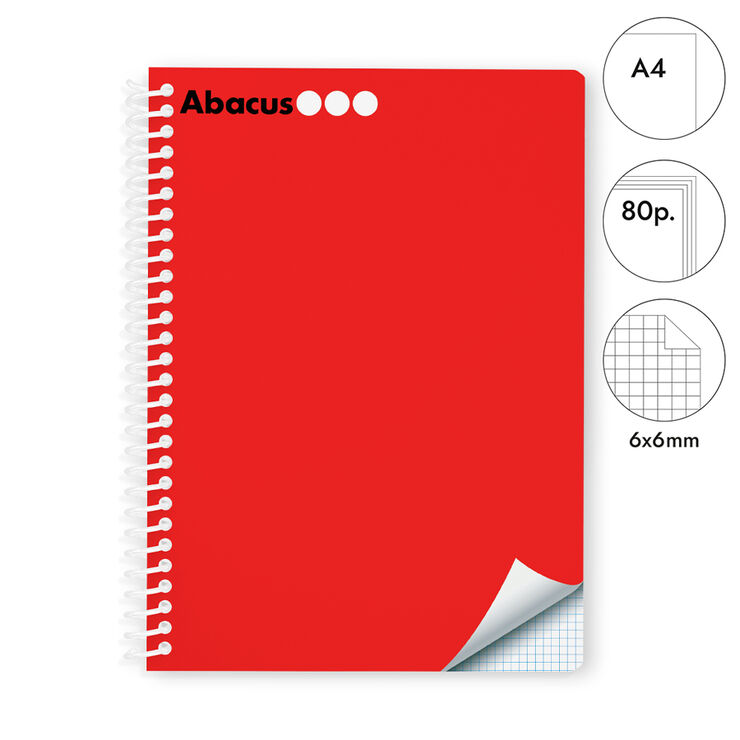 Libreta espiral Abacus A4 80 hojas 6x6mm rojo