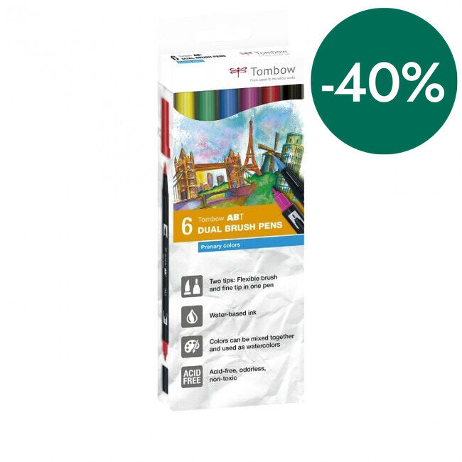 Rotuladores Tombow Dual Brush primarios 6 colores