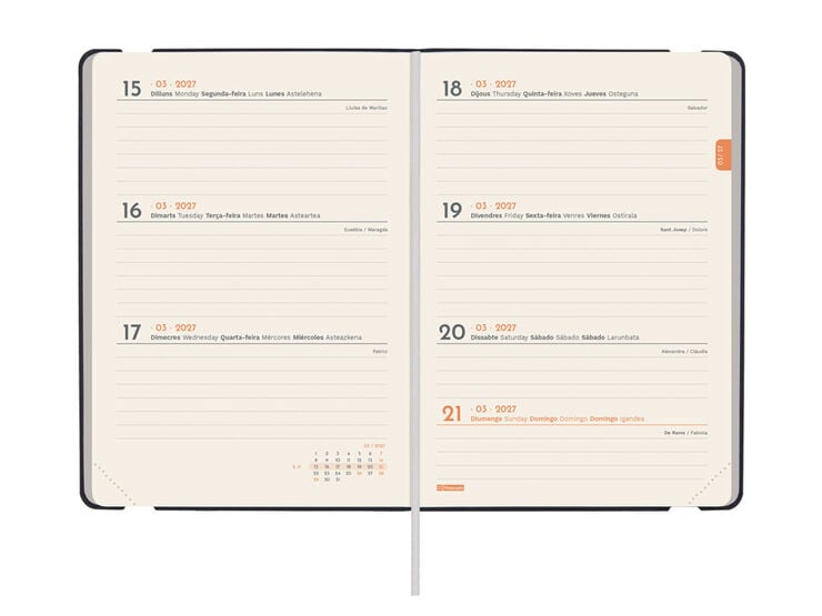 Agenda Finocam Flex Llisa Semana Vista Horizontal 2027 Catal&aacute;n Negro