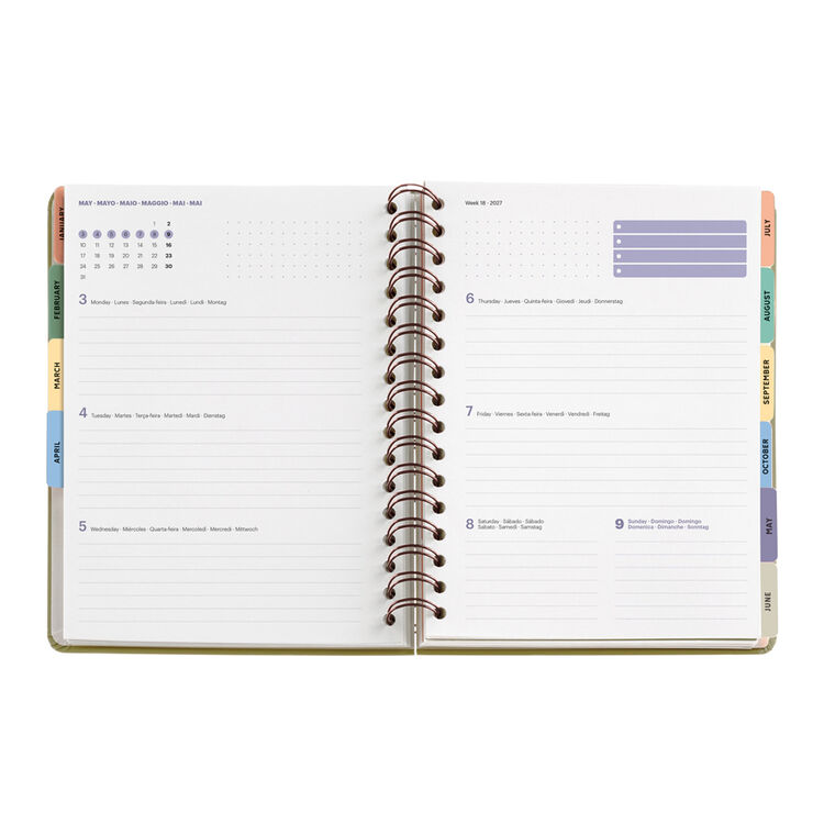Agenda Miquelrius Plus Wire-O Setmana Vista Multiling&uuml;e 2027 Liberty Taupe