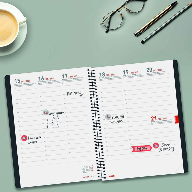 Agenda Finocam 16M Ikon E10 Sem/Vista Vertical Multiling&uuml;e 2026-27 Negro