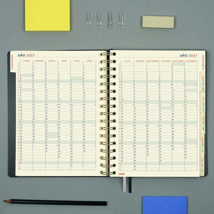 Agenda Finocam 16M Tempus 1/4 Sem/Vista Vertical Castellano 2026-27 Negro