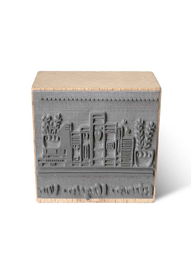 Sello Exlibris madera Estante 6x6cm