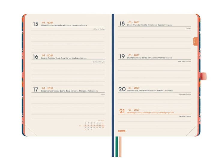 Agenda Finocam Design Semana Vista Horizontal 2027 Catal&aacute;n Flora