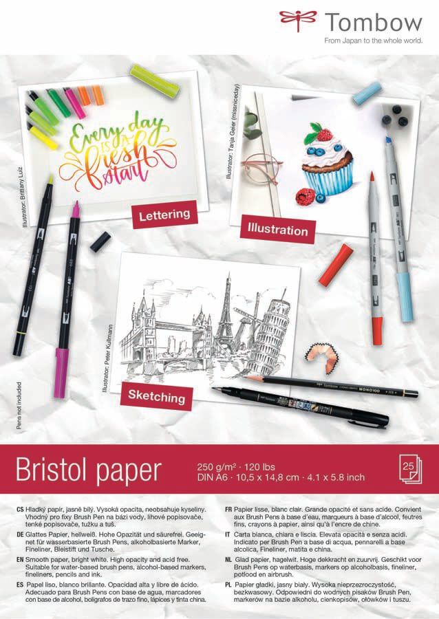 Bloc papel Bristol Lettering Tombow A6 250g 25 hojas