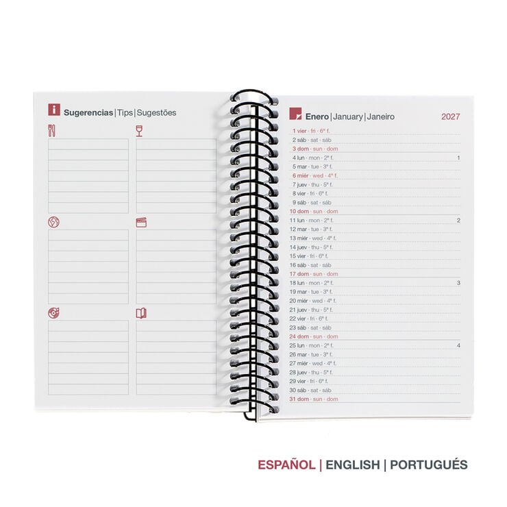 Agenda Miquelrius Especial Caddy Semana Vista Multiling&uuml;e City 2027 Rojo