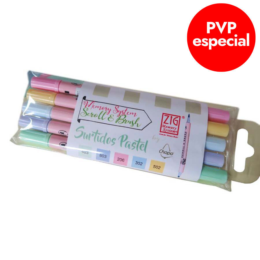 Retoladors Zig Scroll&Brush pastel 5 colors
